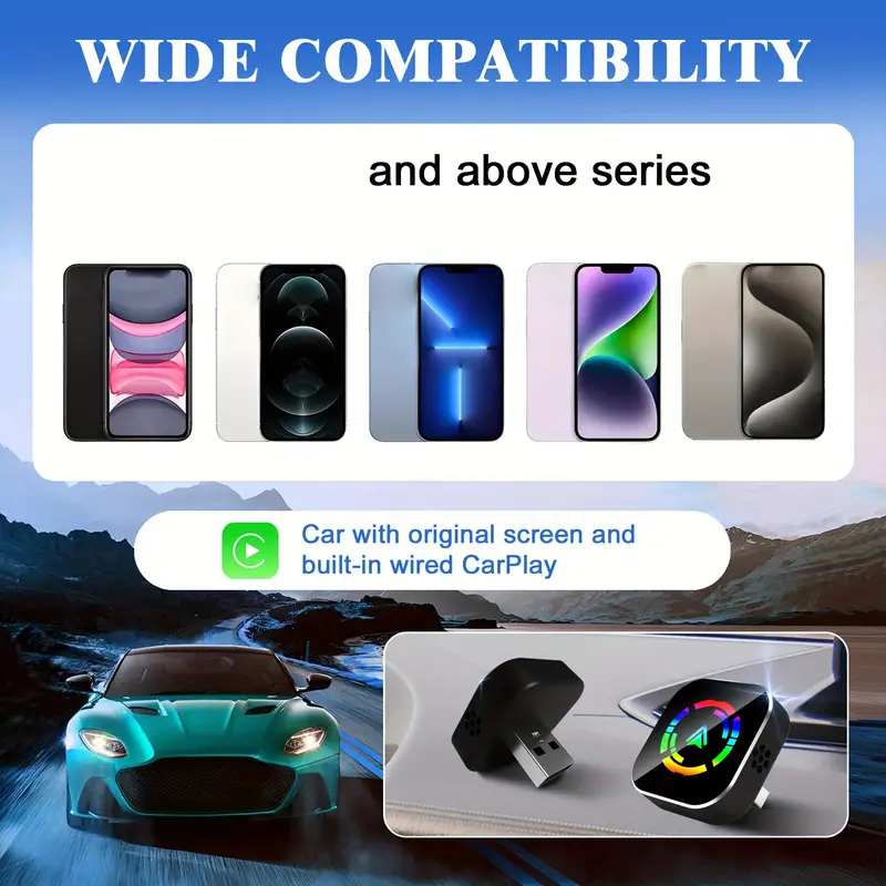 2 In1 Wired to Wireless CarPlay Adapter Plug & Plug Auto Connect Converts for Wired Cars, Color (A21)