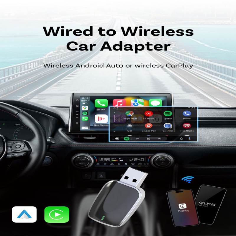 2 in 1 Wireless Carplay Adapter Car Play Dongle for Iphone apple acura Upgraded Accessories Carplay & Android Auto Receiver (A011)