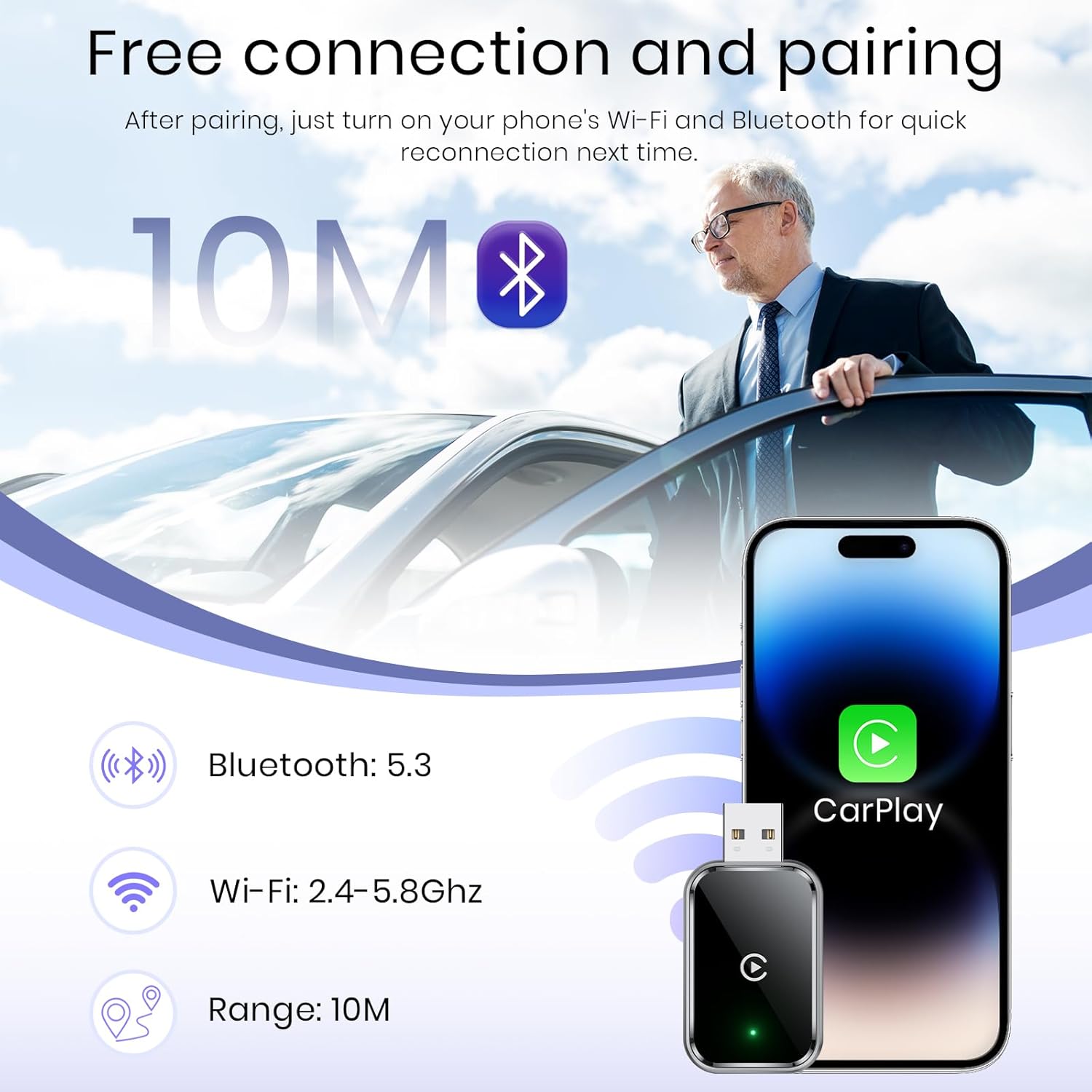 Wireless CarPlay Adapter Auto Adapter Plug Bluetooth USB a for Original Cars (A02)