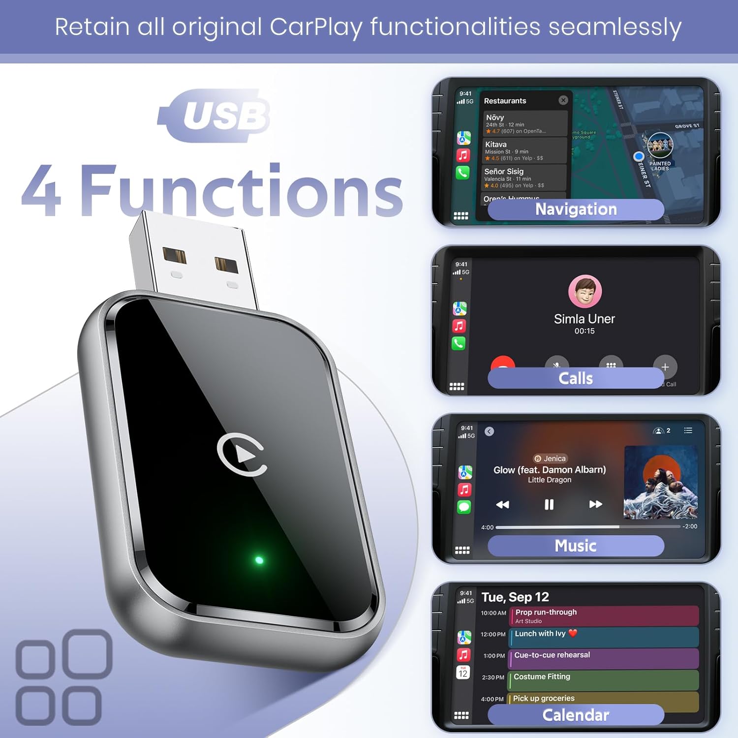 Wireless CarPlay Adapter Auto Adapter Plug Bluetooth USB a for Original Cars (A02)