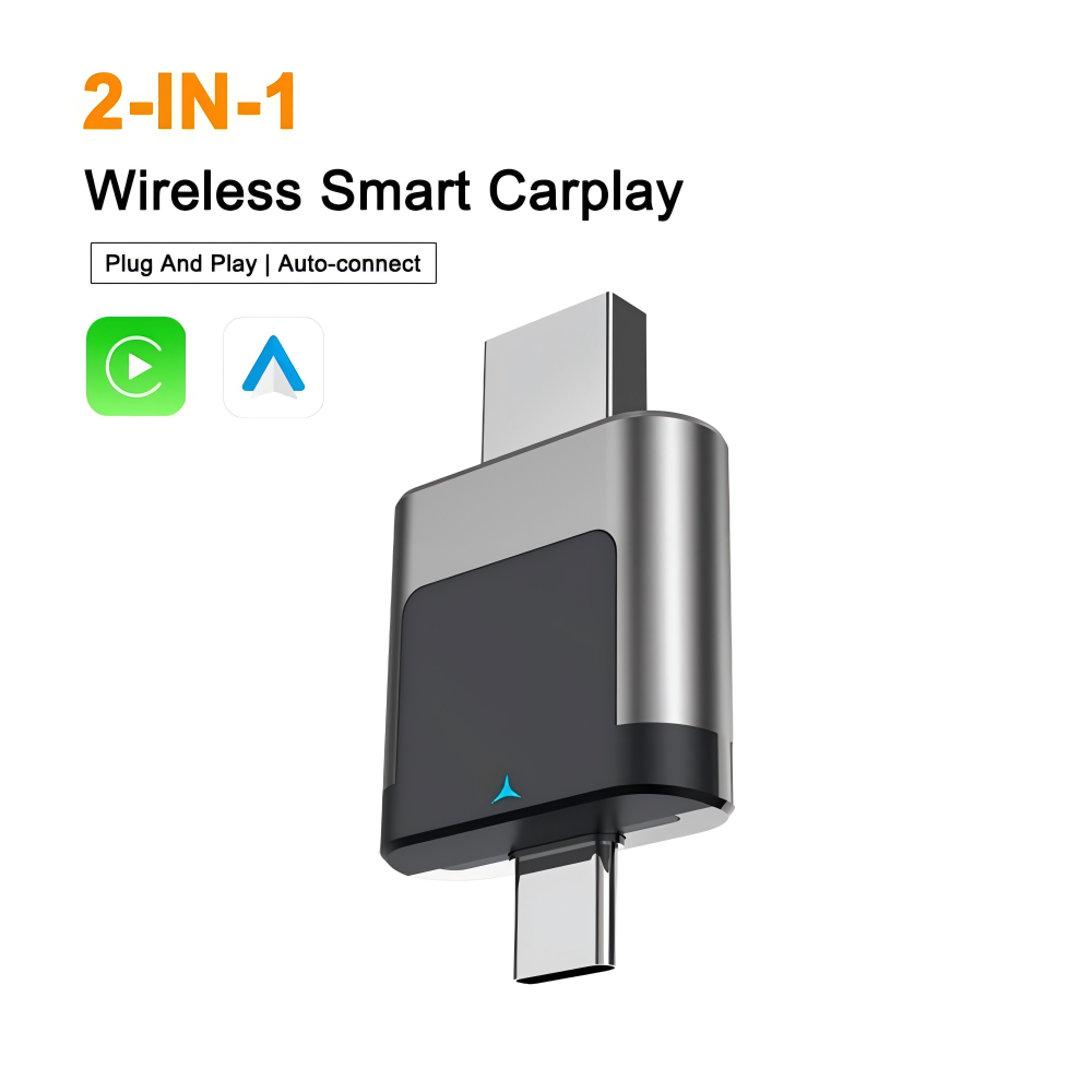 2 in 1 Auto CarPlay Wireless Dongle USB + Type-C Dual Interface Carplay Adapter & Android Auto Wireless Adapter (A022)